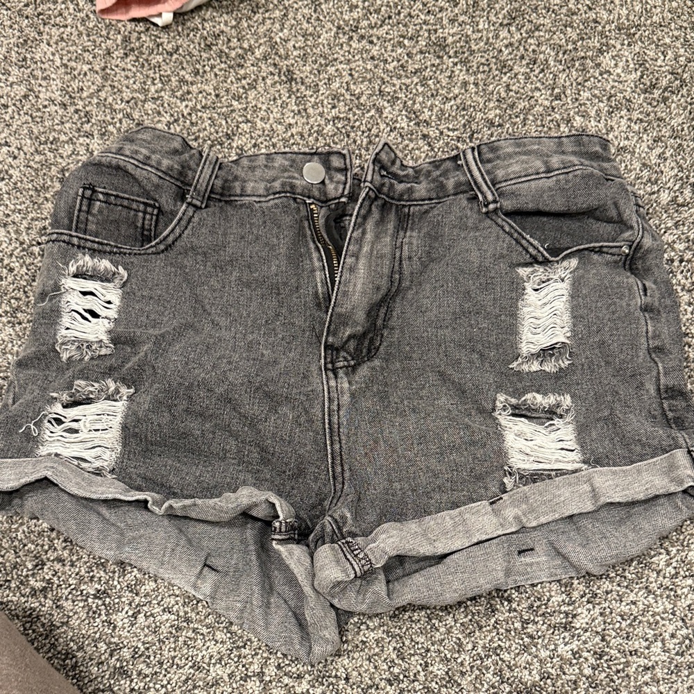 SHEIN Dark Gray Distressed Jean Shorts